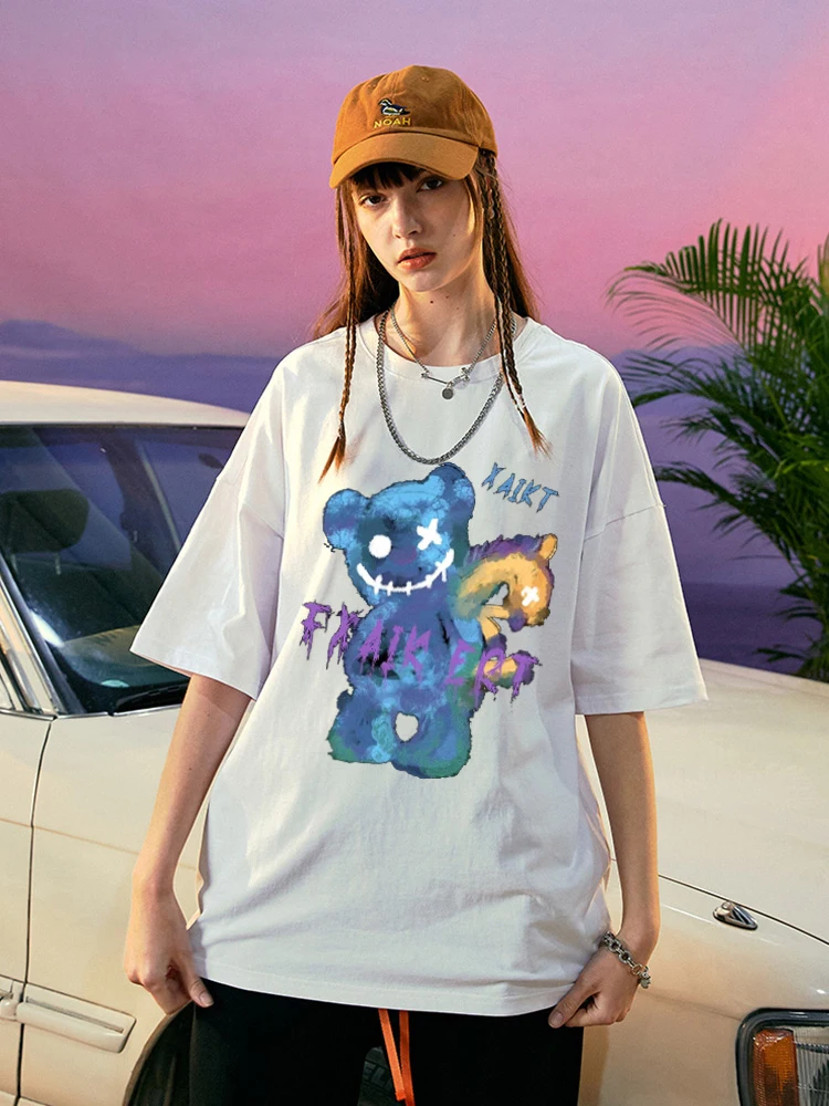 Y2k Badass Bear Kawaii T-Shirt Female Loose Oversized Clothes O-Neck Cotton Streetwear Hip Hop Brand Short Sleeve Casual Tshirt