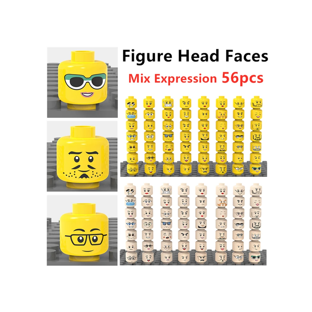 56pcs 3626 Figure Head Faces Creative Laugh Cry Cute Facial Expression DIY Bricks Building Blocks Model Kids Toys Boy Girl Gift