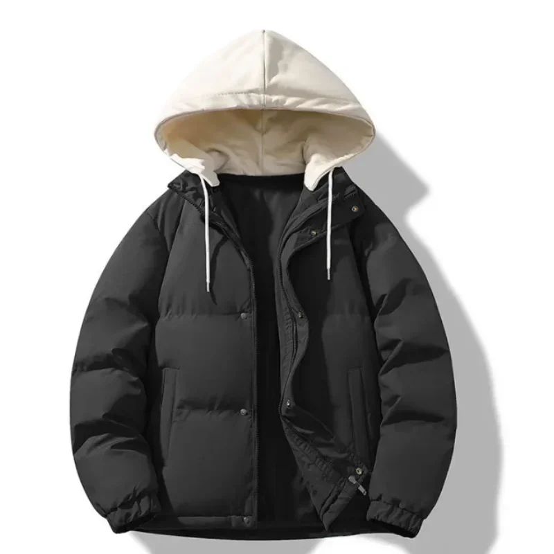 

Warm Thick Men Parka Winter Casual Parkas New Solid Color Hooded Collar Male Windbreak Cotton Padded Down Jacket Mens Outwear