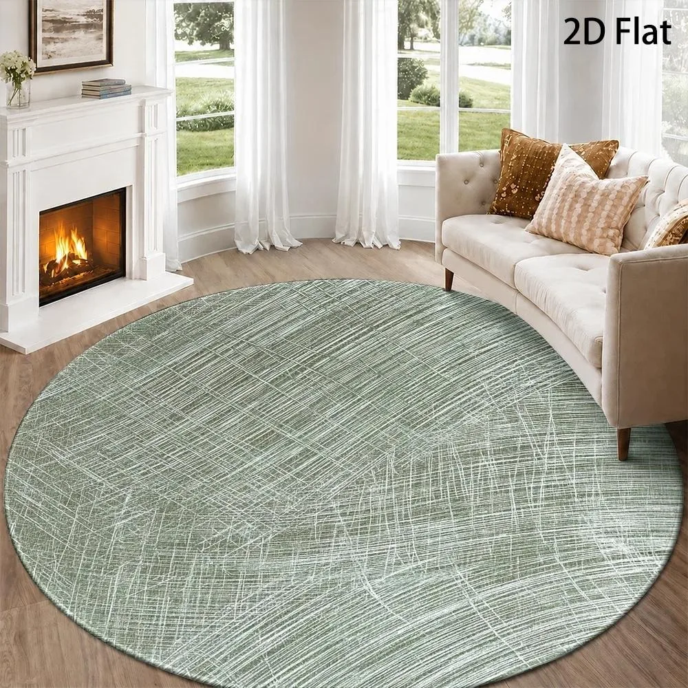 Blue Cyan Gradient Solid Round Rug Modern Ombre Monotone Shaded Tone Textured Print Circular Floor Mat for Living Room Bedroom