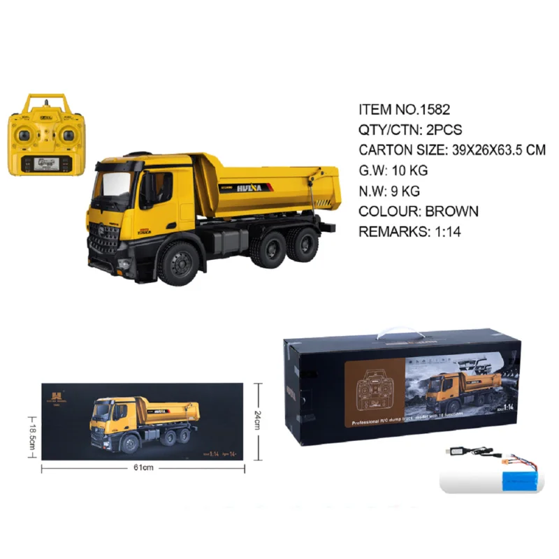 Huina 582 Remittance Ten Channel Alloy Loading Dump Truck Electric Remote Control Engineering Vehicle Model Children Toys Gifts
