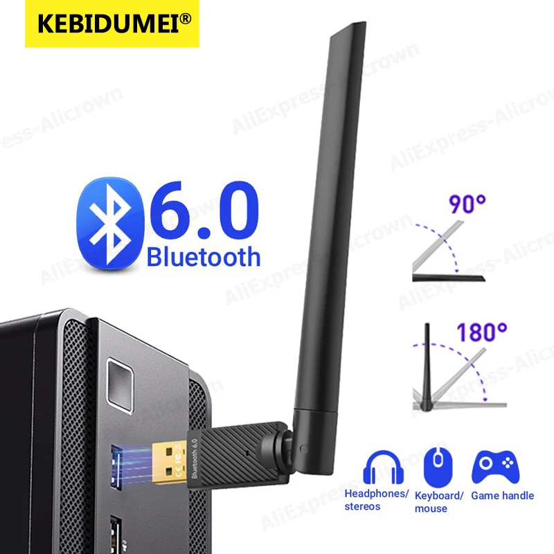 USB Bluetooth 6.0 5.4 Adapter 150M USB Dongle Wireless Adapter Music Audio Receiver Transmitter Antenna for PC Mouse Keyboard