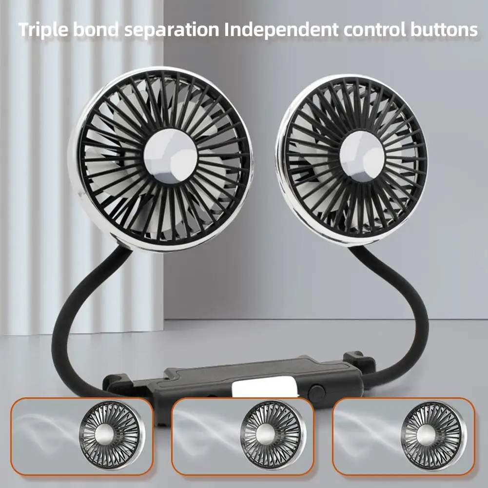 

Car Fan Cooling Dual Head Type-c Usb Car Fan 3 Speeds Car Auto Air Adjustable Lights LED With Cooler Accessories Fan H5D9