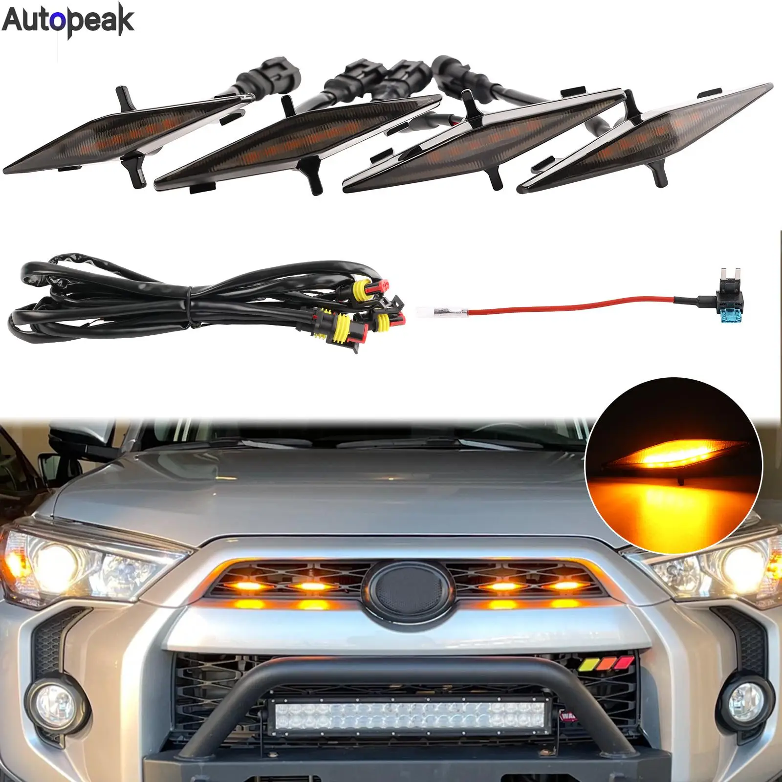 

4x Front Grill Lights For 2014-2023 Toyota 4Runner TRD Pro Grille Including SR5 TRD Off-Road Limited TRO Pro Models Raptor Style