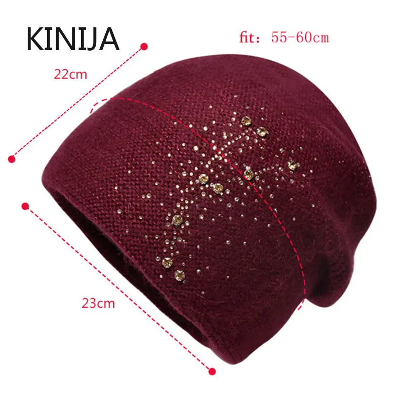 Autumn Winter Skullies Beanies Female Elegant Rabbit Fur Blend Knitted Hat for Women Soft Warm Thick Ear Hats Ladies Gift