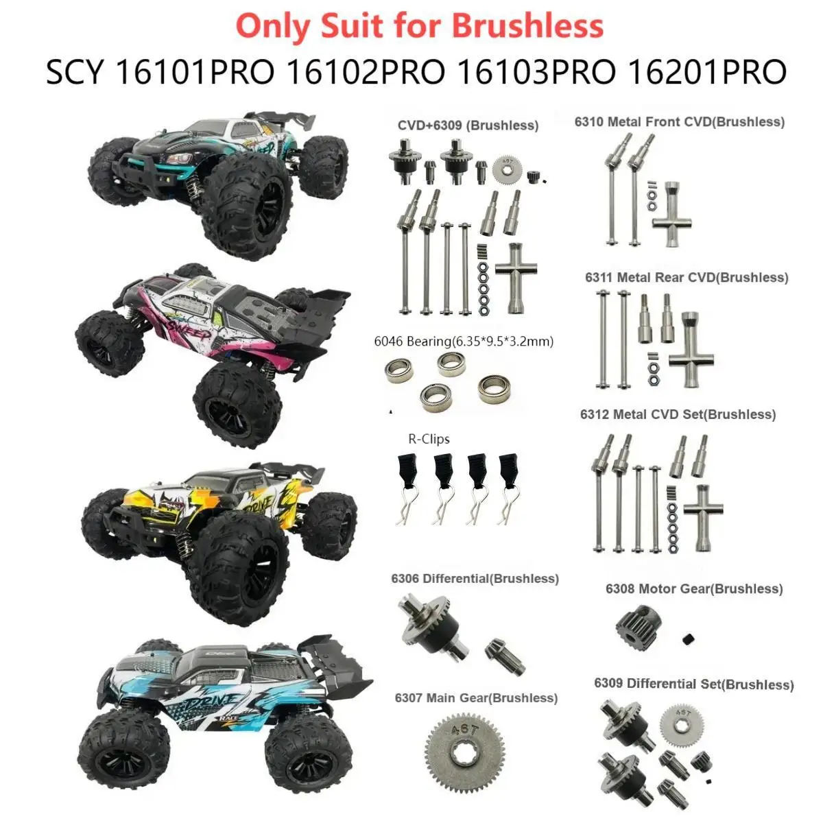 SCY 1/16 ملحقات السيارة بدون فرش الأجزاء المعدنية التفاضلية ومجموعة تروس CVD SCY 16101PRO 16102PRO 16103PRO 16201PRO أجزاء