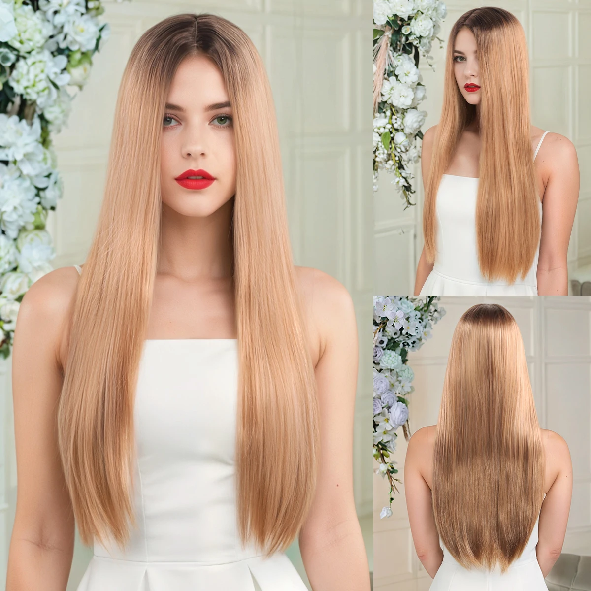 

Европейский и американский парик женский супер длинные прямые волосы полный головной убор парик из натурального синтетического волокна