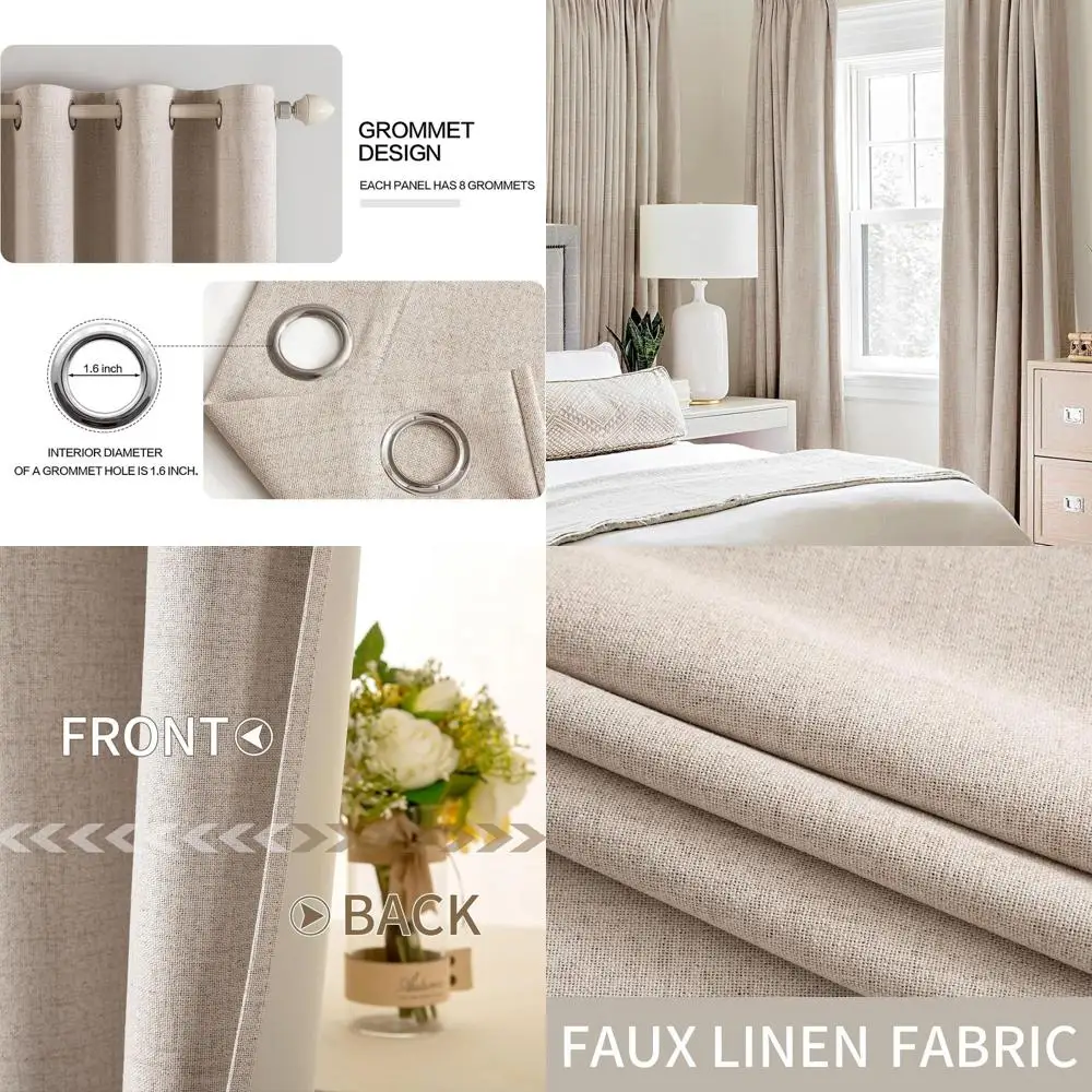 

Бежевые льняные шторы с термоизоляцией 62x84 — 2 панели для спальни, гостиной, детской комнаты