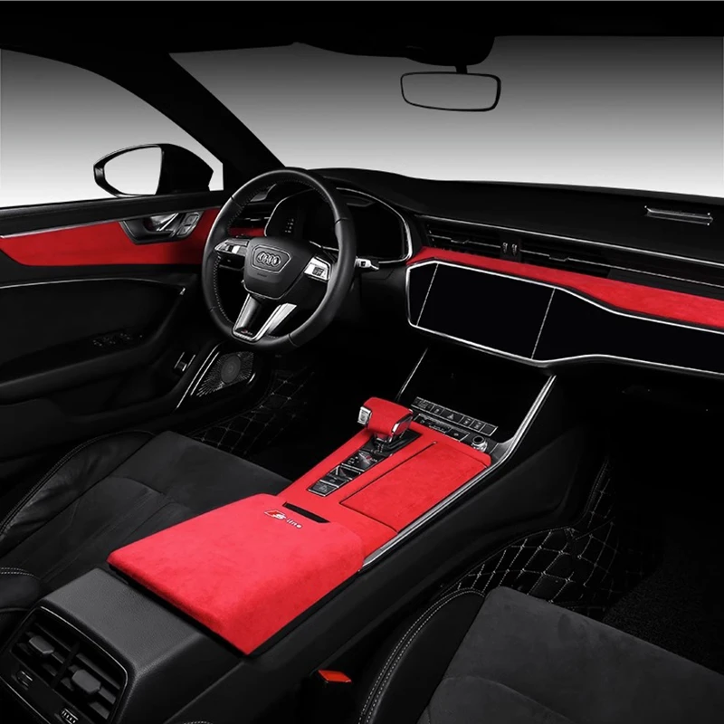 For Audi A6 C8, A7 RS7 2019 2020 2021 2022 2023 2024 Alcantara Overlay Panels on Dashboard, Armrest, Gear Control and Doors