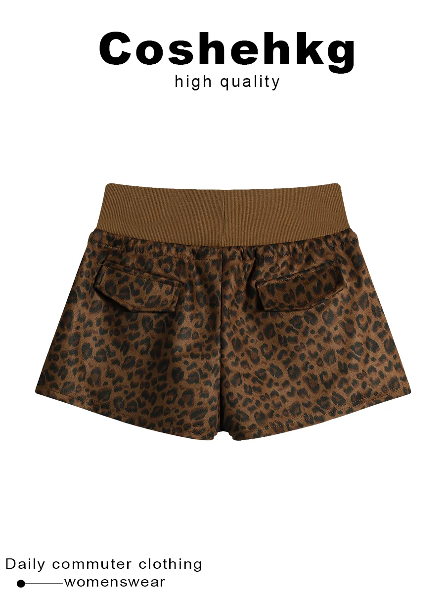 American Style Hot Girl Leopard Print Drawstring A-Line Shorts Women Early Spring New Slimming Wide Leg Boot Pants