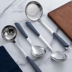 6Pcs Stainless Steel Kitchen Utensil Set with Ergonomic Handles, Heat-Resistant Spatula Turner Ladle Slotted Spoon for Cooking