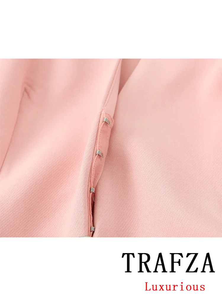 TRAFZA Vintage Chic Solid Women Suit V Neck Sleeveless Sashes Vest Blazer Straight Shorts New Fashion 2024 Autumn Office Sets