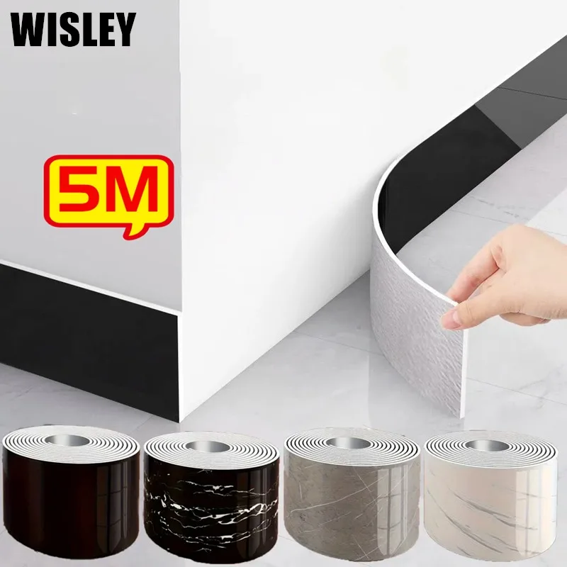 

5M PVC Waterproof Waist Line Wood Marble Self Adhesive Skirting Line Wallpaper Living Room Decor Vinyl Border Wall Corner Sticke