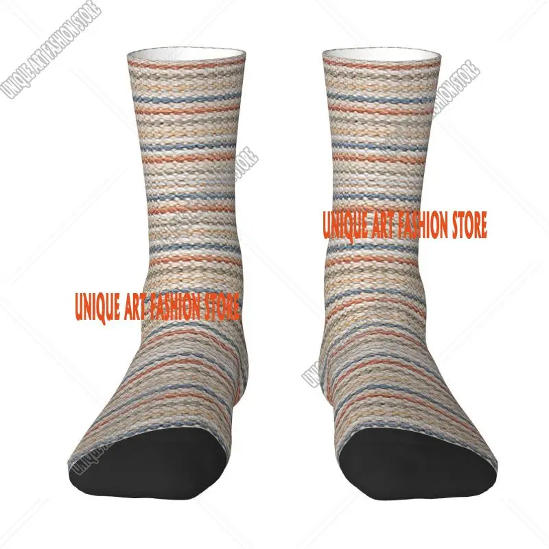 Vintage Bohemian Geometric Stripes Socks for Men Women Stretch Summer Autumn Winter Luxury Fabric Texture Crew Socks