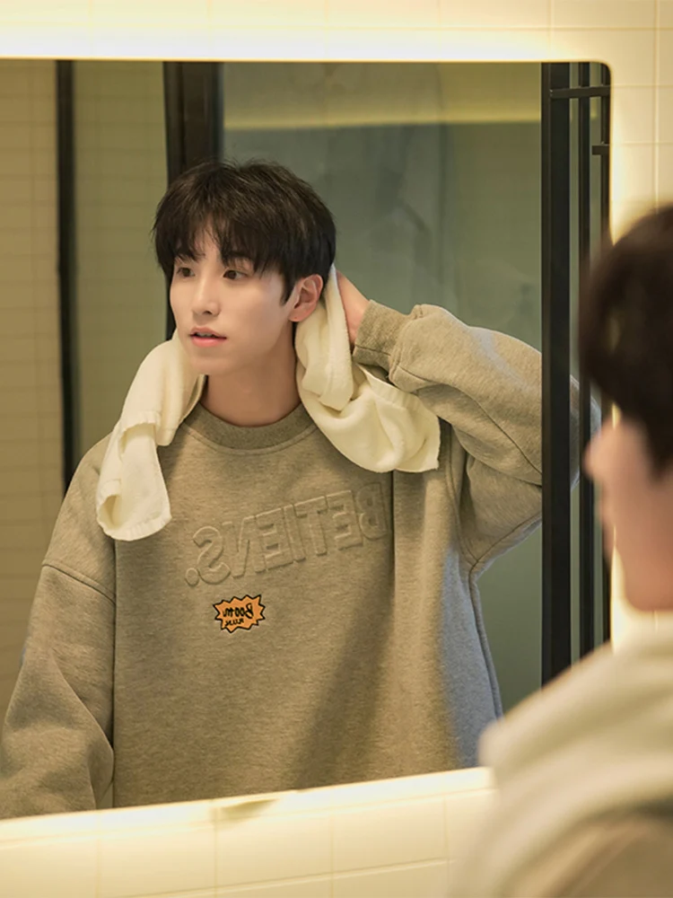 

Японский свитшот с круглым вырезом и принтом-надписью, плотный, весенне-осенний, мужской, модный, парный (для влюбленных)