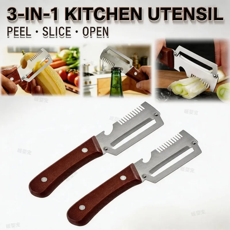 Multifunctional Stainless Steel Peeler 3-in-1 Veggie Fruit Slicing Tool With Bottle Opener Practical Home Kitchen Utensil