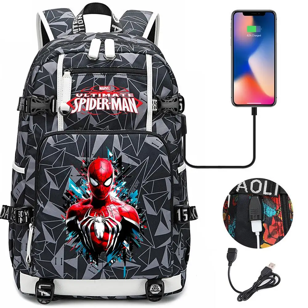 Superhero Spiderman School Backpack Travel Bags Large Waterproof Multifunction USB Charging Backpacks Travel Sport Duffel Bag