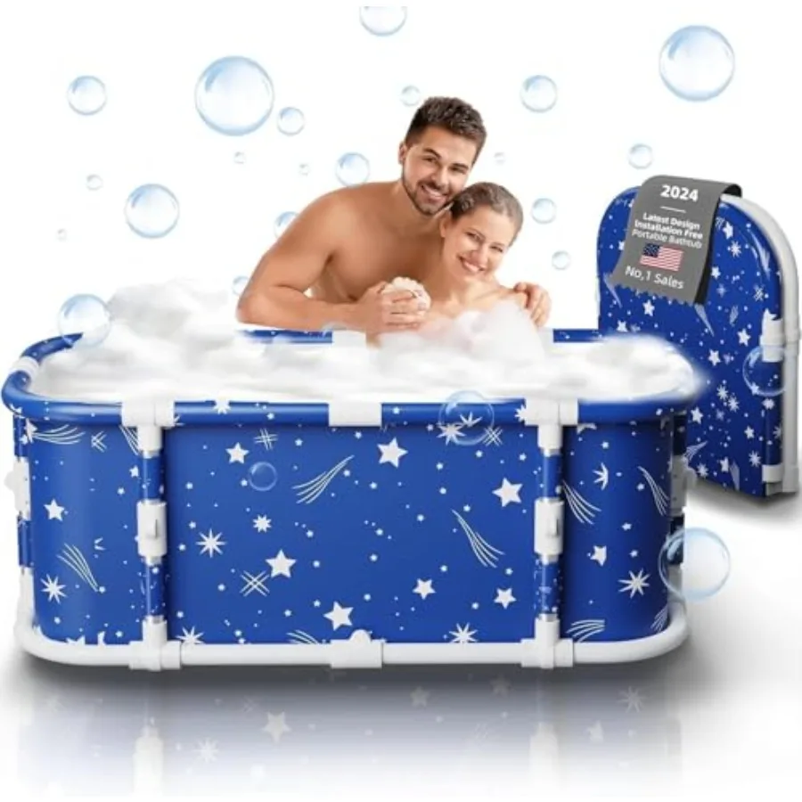 

Portable Bathtub 47 Foldable Bathtub-Installation Free 7 Layers Thicken with Metal Support Therapy Tub for Shower Stall Fold Up