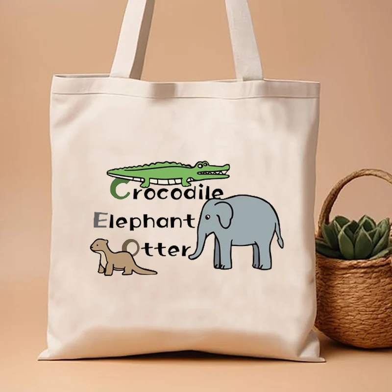 

Women's Shopping Canvas Shopper Cartoon Logo Eco Folding Designer Handbags Cloth Shoulder with Print ForCartoon Animal Bag Woman