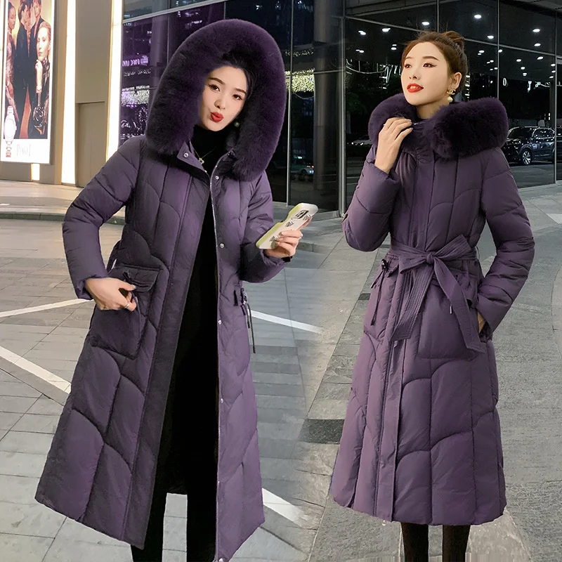 Women Parkas Hooded With Fur Collar 2024 New Cotton Padded Jacket Female Long Thicker Warm Parka Winter Jacket Woman Outerwear