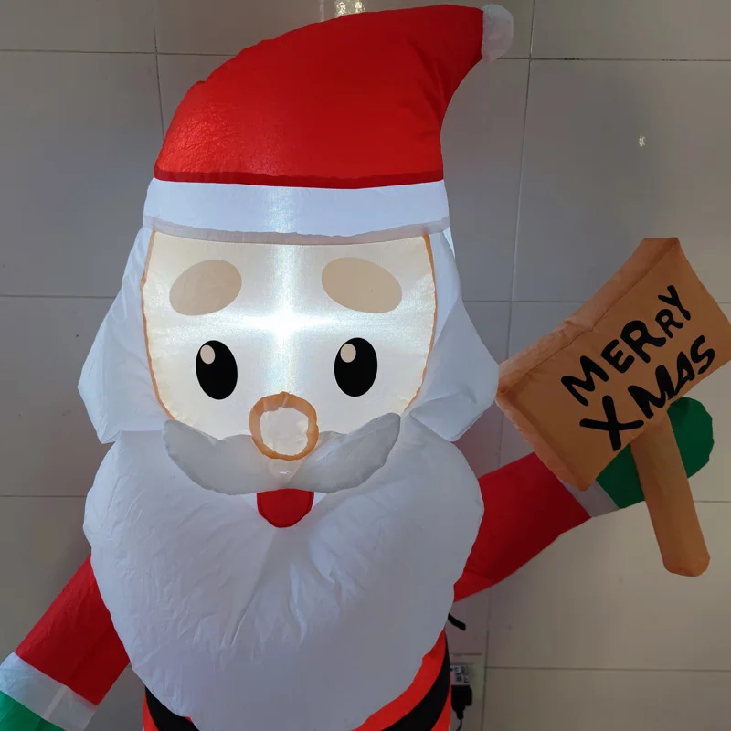 Xmas Inflatable Santa Claus Take wooden sign Holiday Trim Built-in LED Light Indoor Outdoor Garden Yard Lawn Fun Party Trim Prop