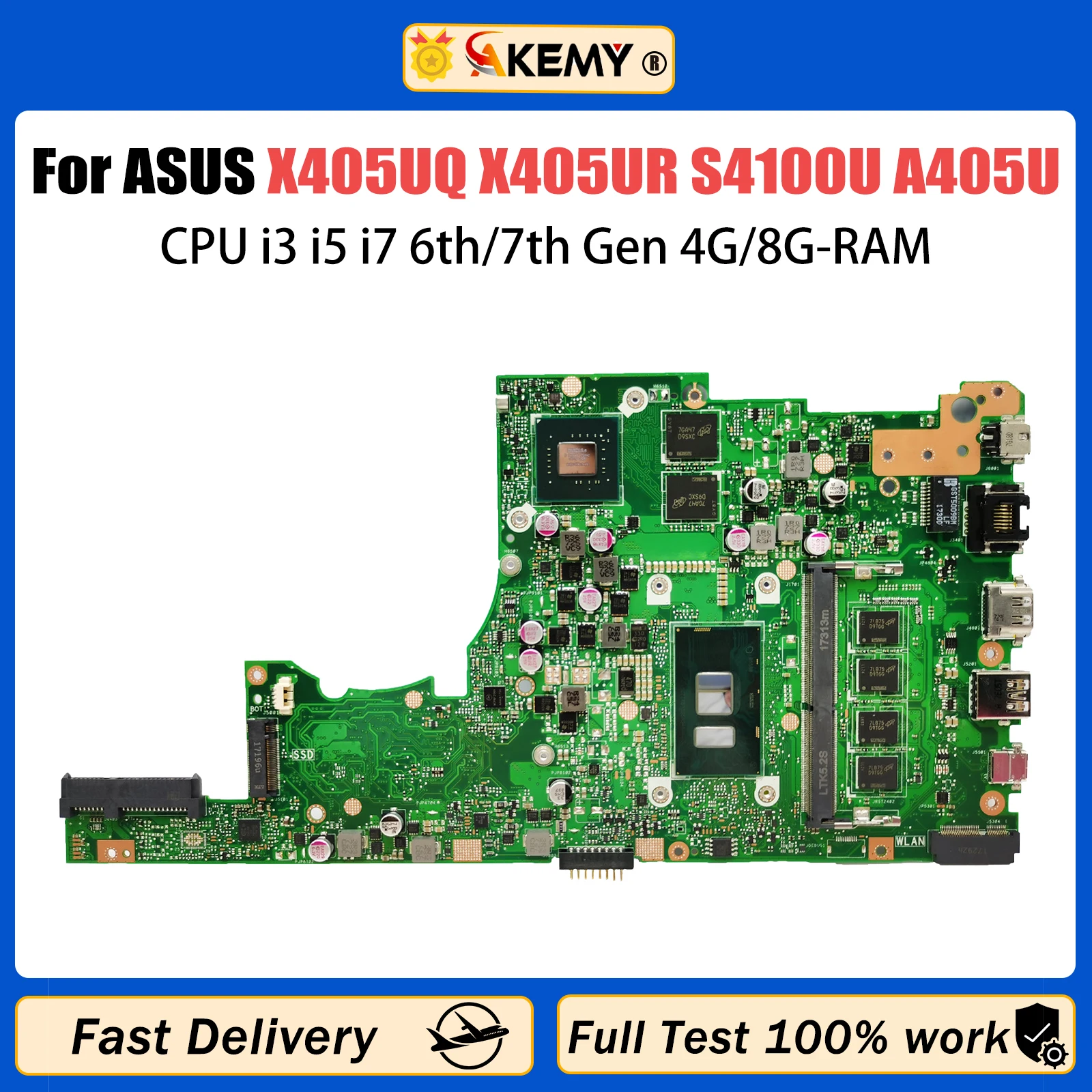 X405UQ For ASUS X405UR S4100U X405UA V405U A405U S405U K405U F405U Laptop Motherboard CPU i3 i5 i7 6th/7th Gen 4G/8G-RAM