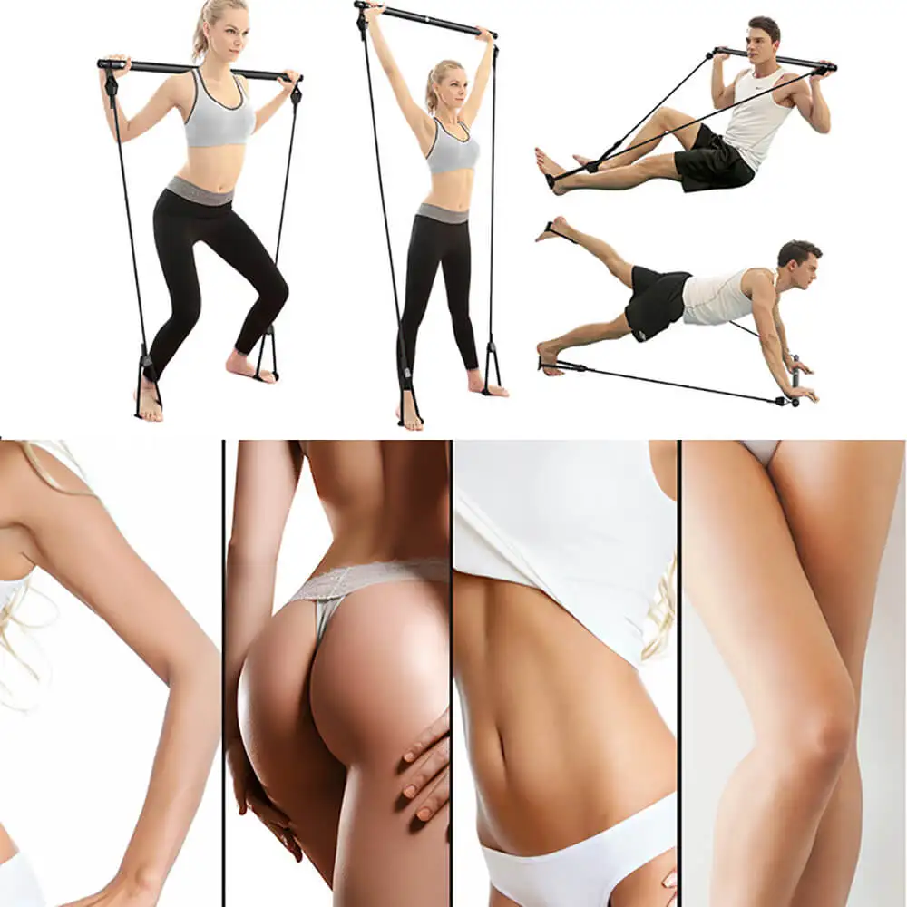 Yoga Equipment Back Trainer Workout Pull Rods Pilates Abdominal Resistance Exercise Stick Toning Fitness Rope Puller Women Gym