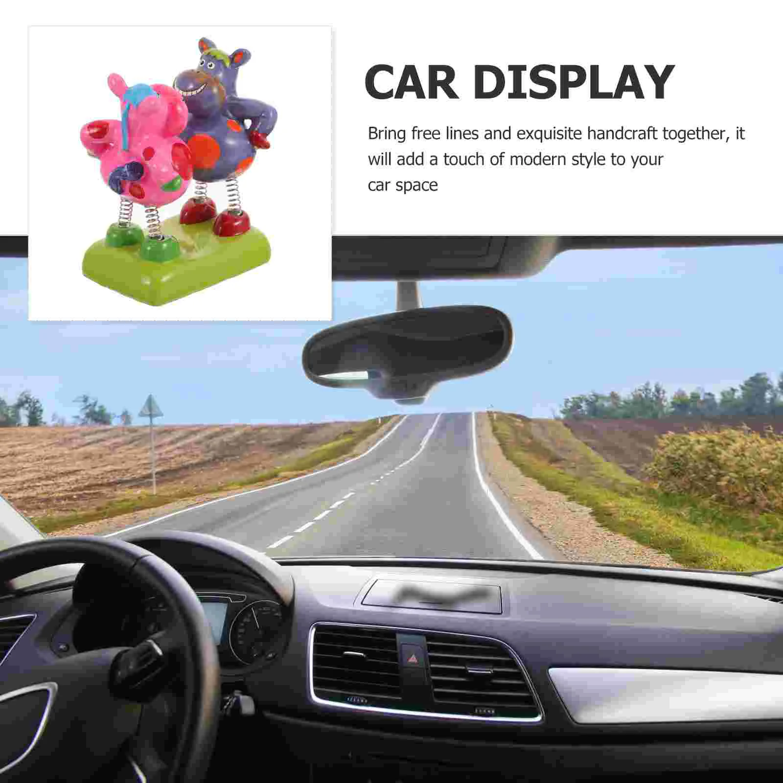 Spring Cow Car Ornament Cartoon Decoration Small Stable Auto Dashboard Toy Shaking Metal Miniature