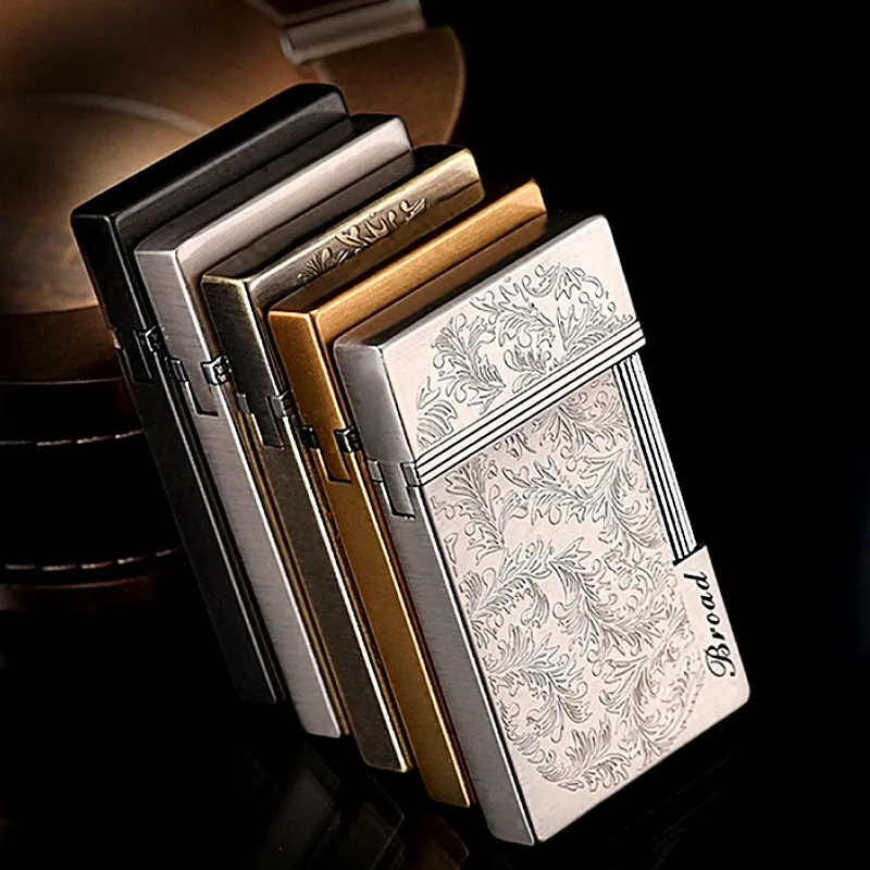 Rich Precious Flower Alloy Material Open flame Butane Gas Lighter Side Pulley Ignition Outdoor Ultra Thin Portable Lighters
