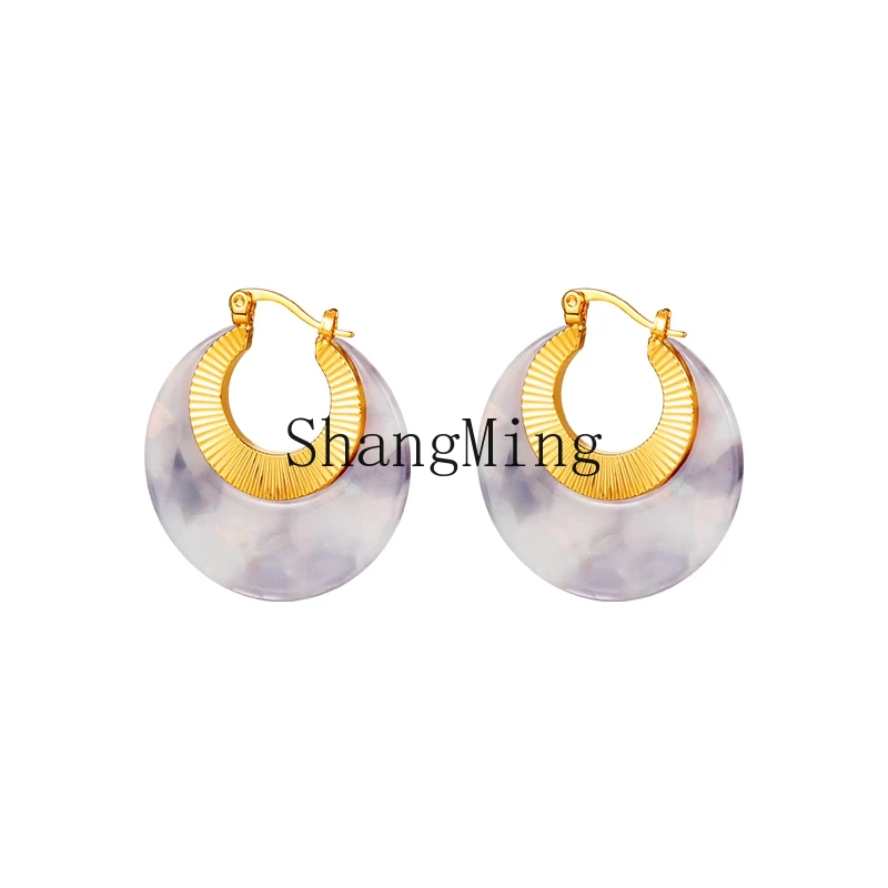 

HJ exaggerated amber circle earrings women's light luxury niche stud earrings temperament classic earrings