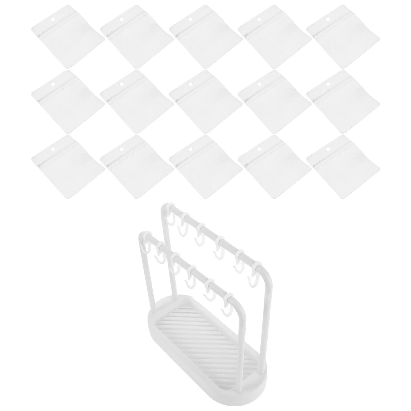 

1 Set Miniature Clothing Display Rack Plastic Dress Holder Clear Bags Hanging Hooks Badge Display Organizer Dollhouse Decor