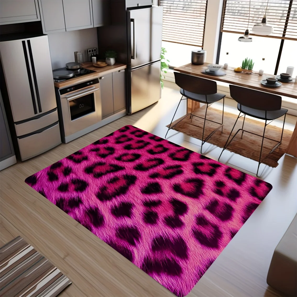 Pink Leopard Spots Simple Pattern Non-Slip Printed Area Rug Short Pile Decorative Floor Mat for Bedroom Kitchen Living Room