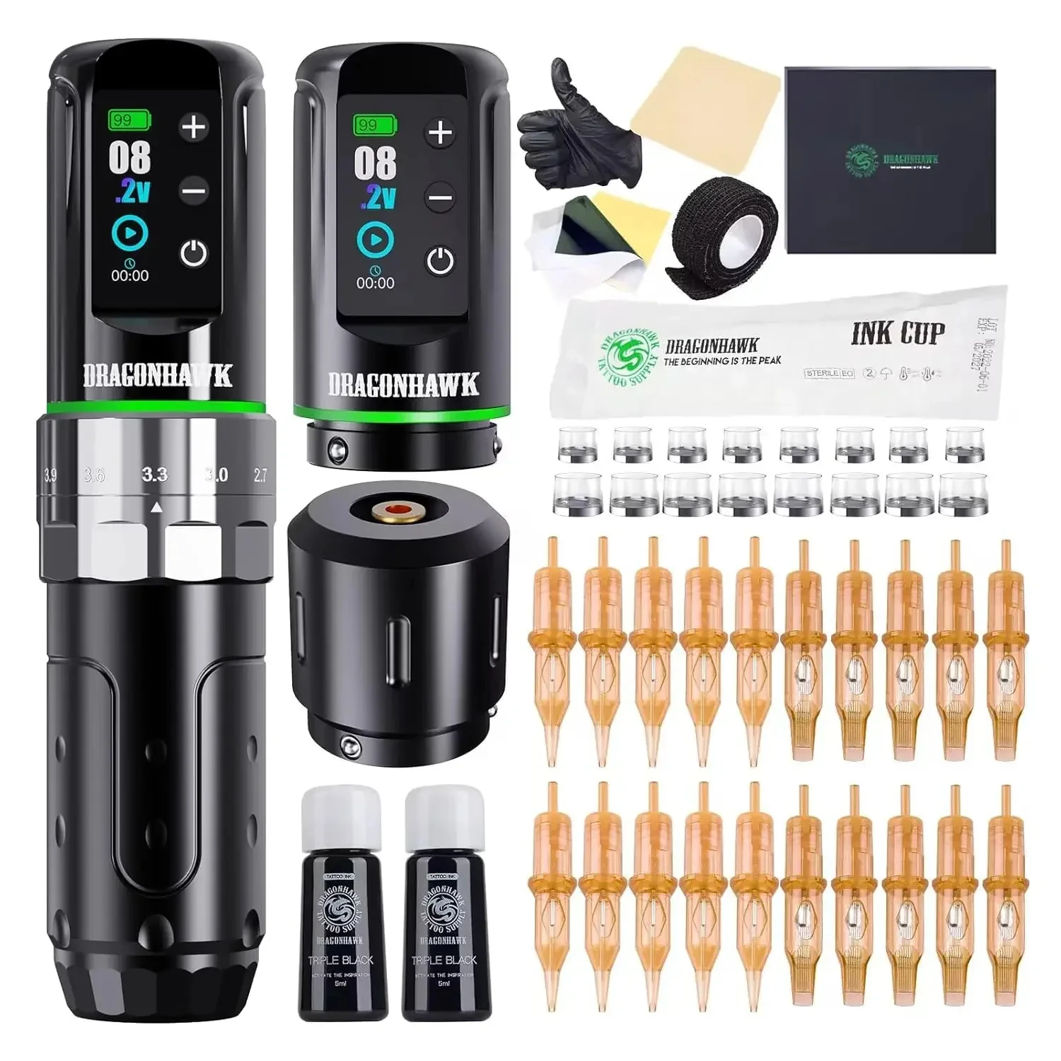 Dragonhawk L3 Volledige Draadloze Rotatieve Tatoeëerkit 7 Slagen 2000 mAh Lange Levensduur van de Accu Tatoeëerspullen voor Beginners