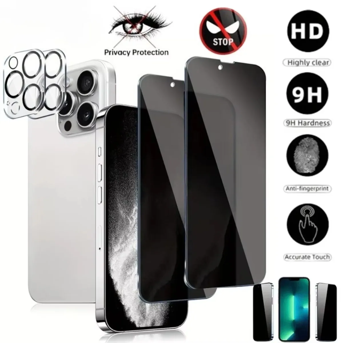 

4-in-1 Anti Spy Screen Protector for iPhone 17 16 14 14 Pro Max 16 17 Air Camera Lnes Glass for iPhone 12 13 11 Pro 14 15 Plus