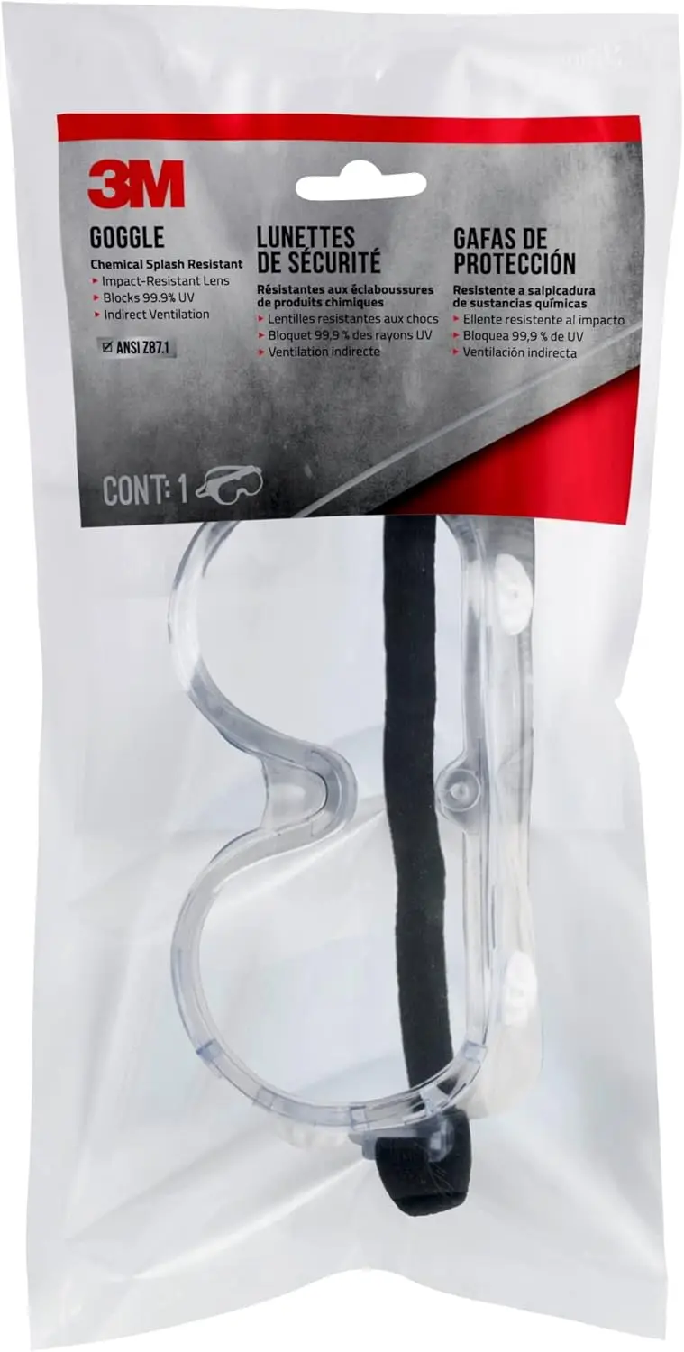 

Chemical Splash Goggles, Impact Resistant, 99.9% UV Block, Scratch Resistant, Adjustable Fit for Safety