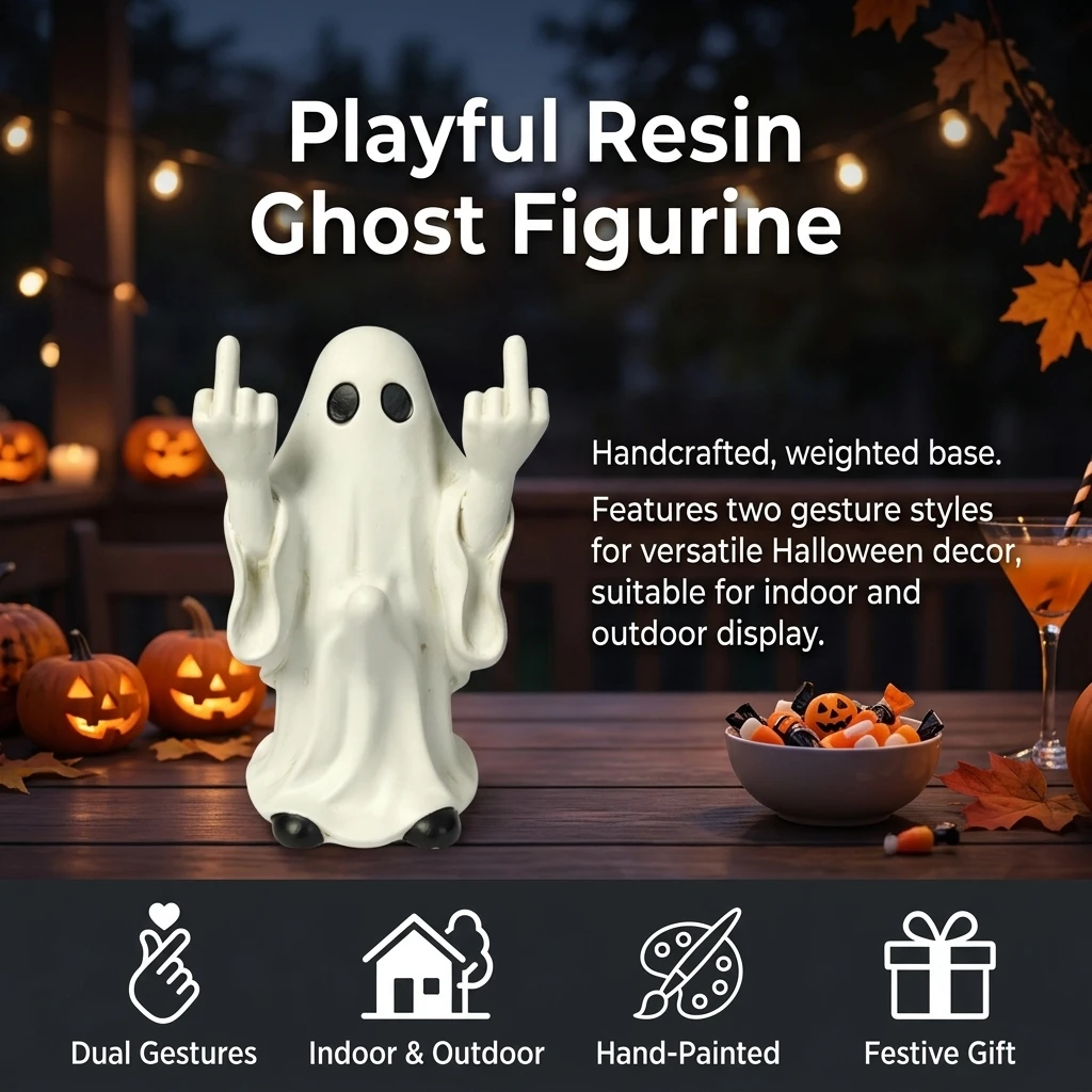 2026 Halloween Decor Ornament Creative Middle Finger Ghost Resin Sculpture Desk Dining Table Cabinet Fireplace Decor Accessory view 4