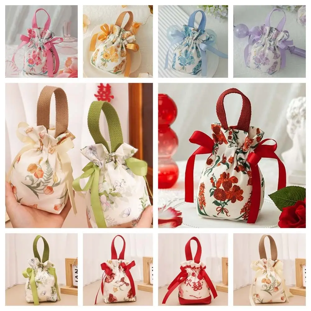 

Sweet Bird Canvas Drawstring Bag Large Capacity Floral Festive Sugar Bag Korean Style Storage Bag Bowknot Handbag Party