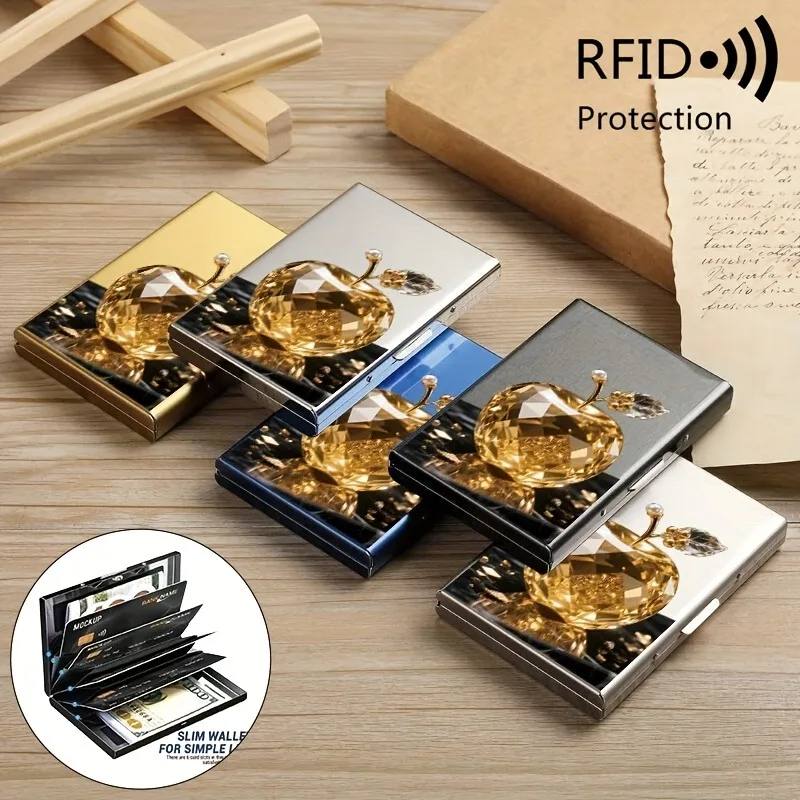 Goldener RFID-Anti-Diebstahl-Metallkartenhalter mit Apple-Muster für Männer und Frauen, Sichere und Stilvolle Kartenaufbewahrung – Detail 6