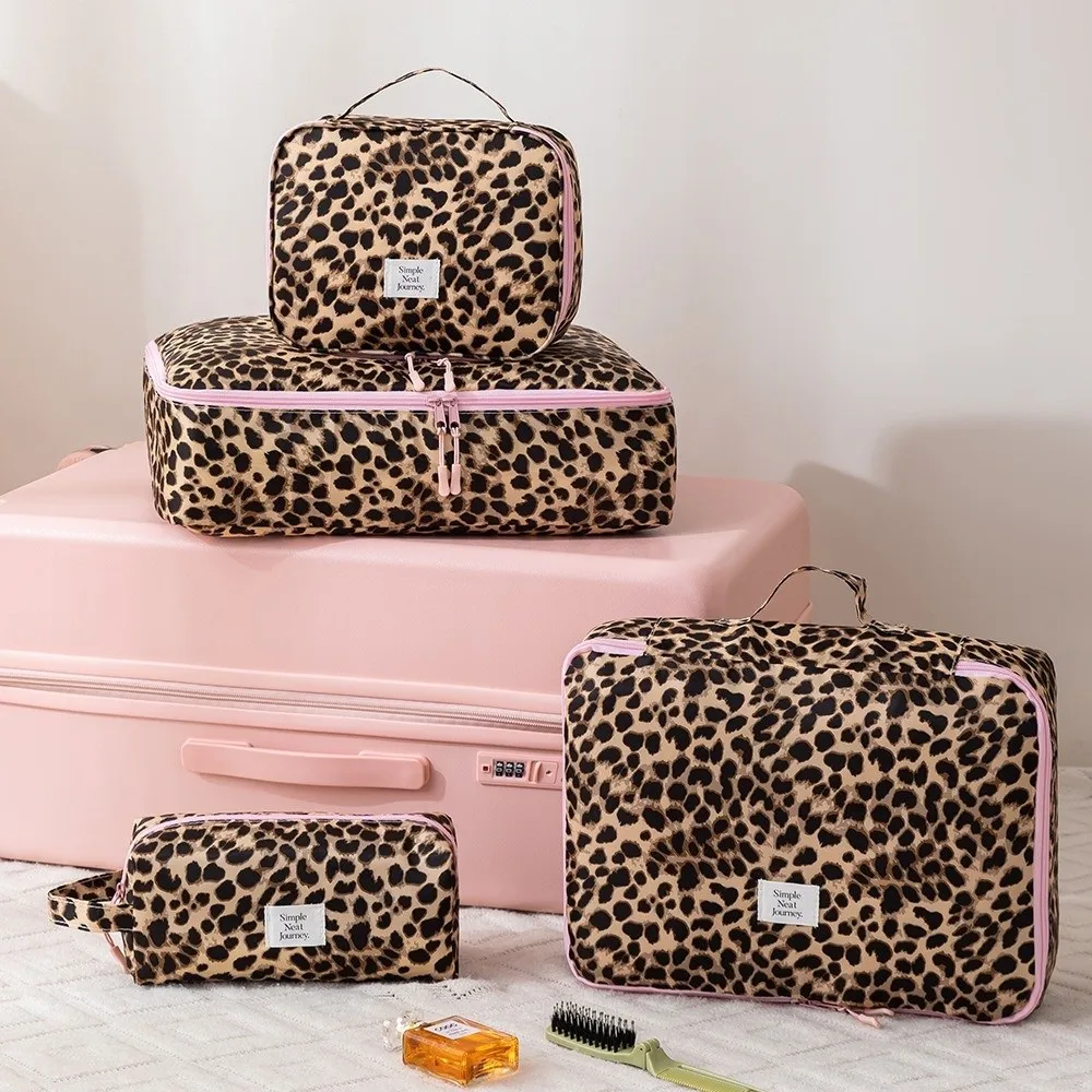 New Waterproof Leopard Makeup Bag Leopard Print Large Capacity Toiletry Bag Portable Lightweight Cosmetic Bag Daily Organization