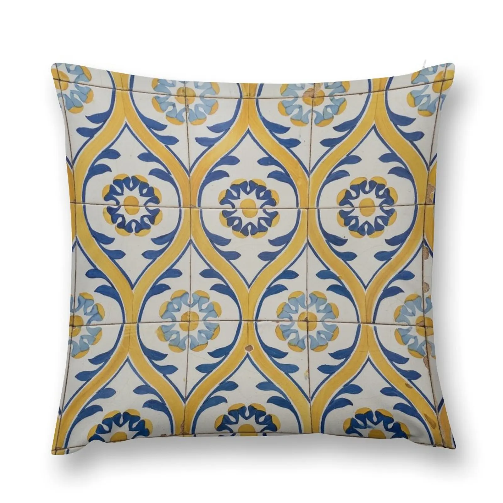 

Painted Patterns - Azulejo Tiles in Blue and Yellow Throw Pillow Ornamental Pillow pillow pillowcase