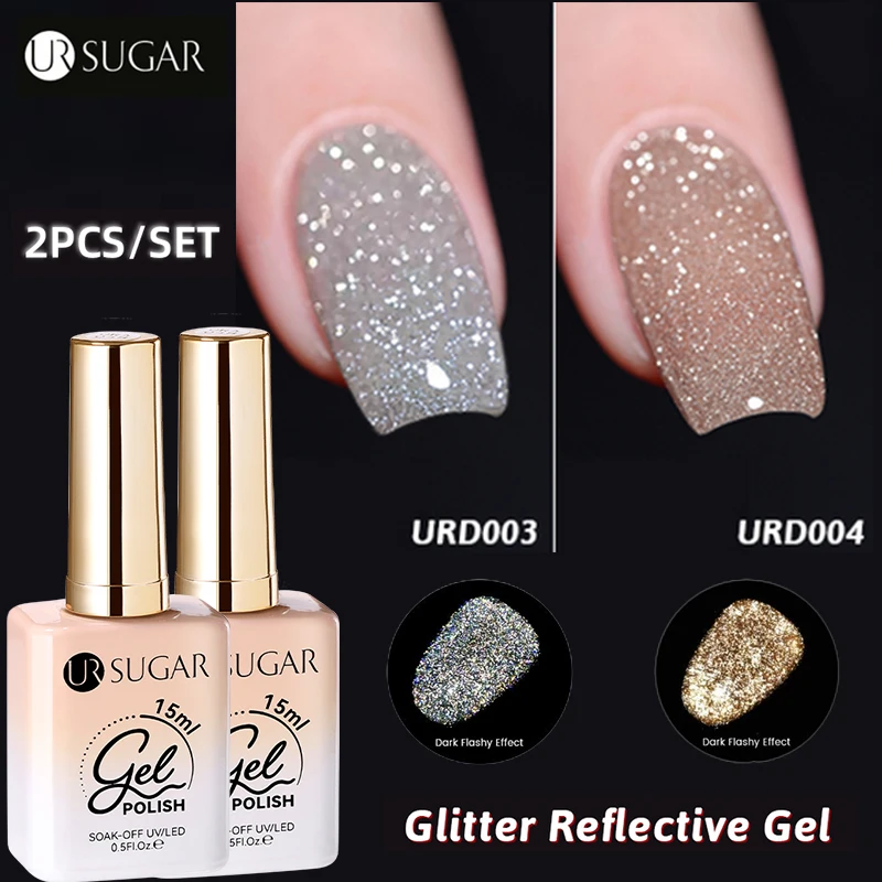 

UR SUGAR 2PCS/SET 15ml Reflective Glitter Gel Nail Polish Super Shining Semi Permanent Soak Off UV Gel and Base Gel Nail Art
