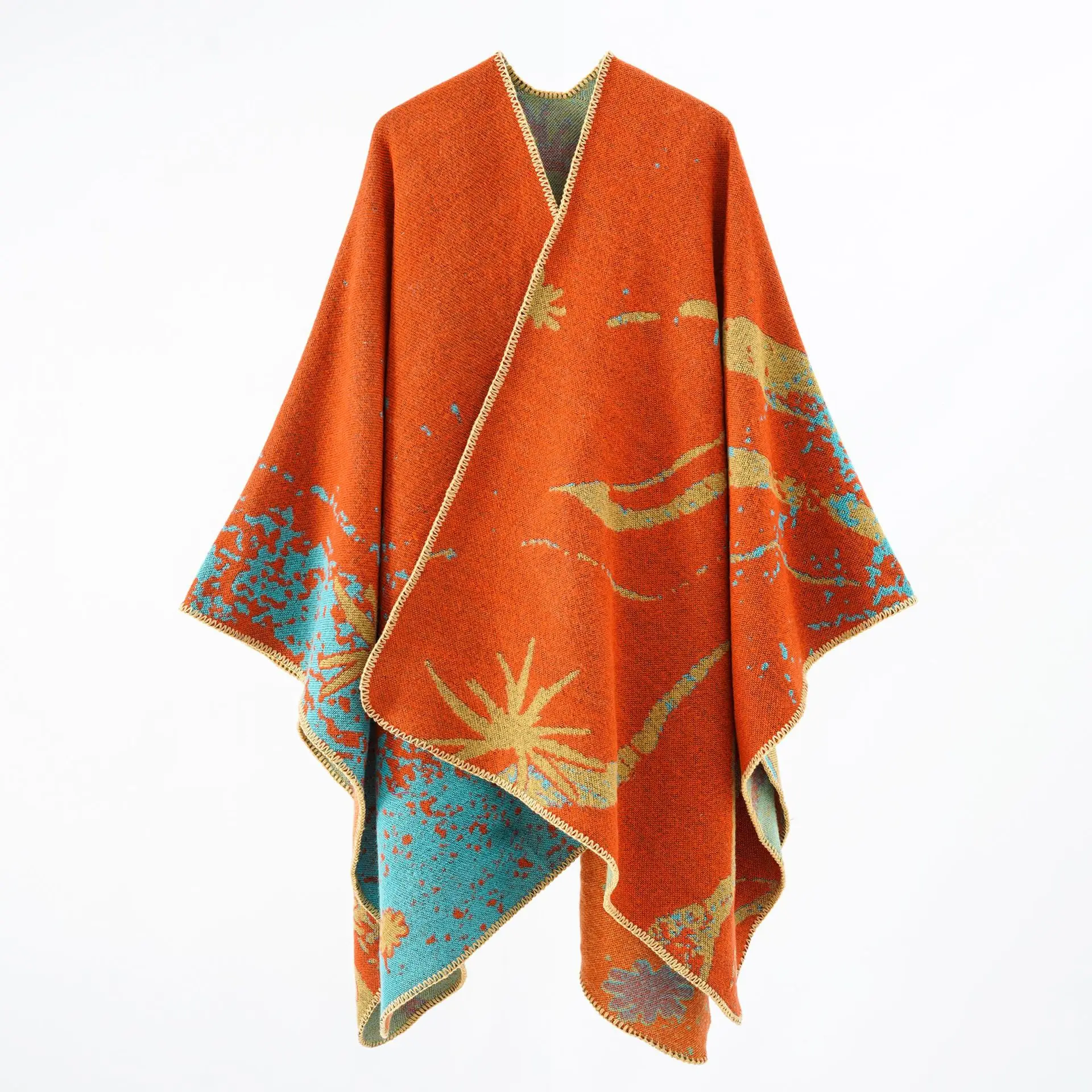 Poncho Capes pour femme, châle chaud en cachemire, motif géométrique LatejFlower, nouvelle rue, automne, hiver