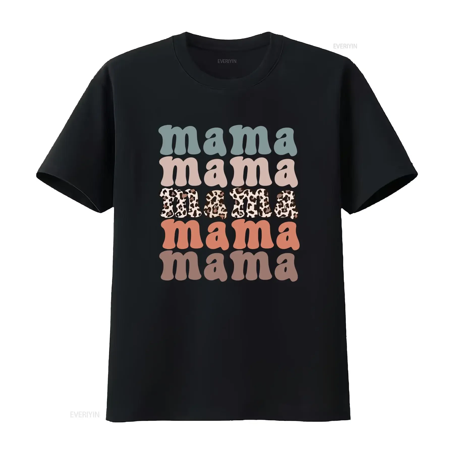 Vintage Retro Leopard Print Mama Stacked Text Casual T Shirt vintage Washed Breathable Soft Slightly streetwear