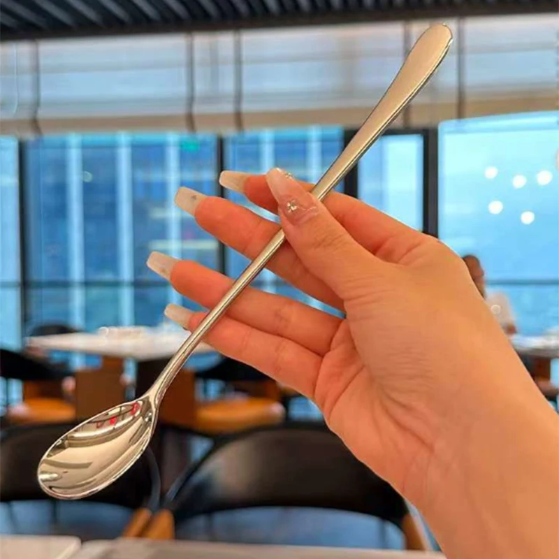 

Круглая ложка из нержавеющей стали, сетка, красный, золотой ужин, длинная ручка, десертные ложки для перемешивания, кухонные аксессуары, гаджеты