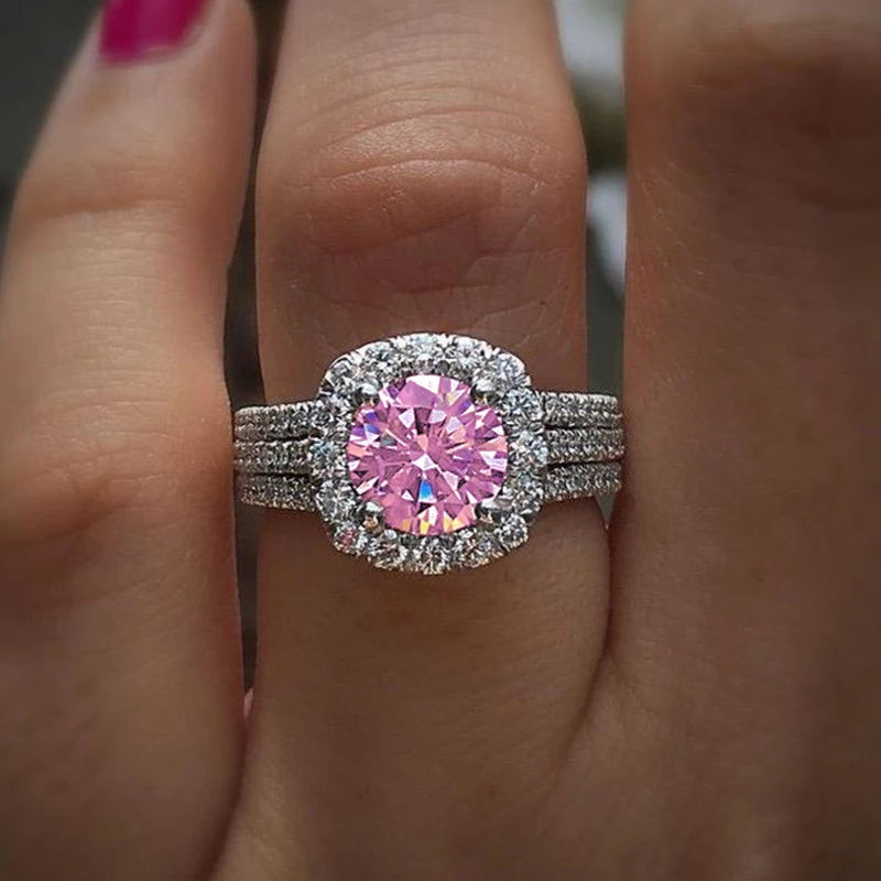 Women's Elegant Silver Color Cushion Shaped Engagement Ring, Gift