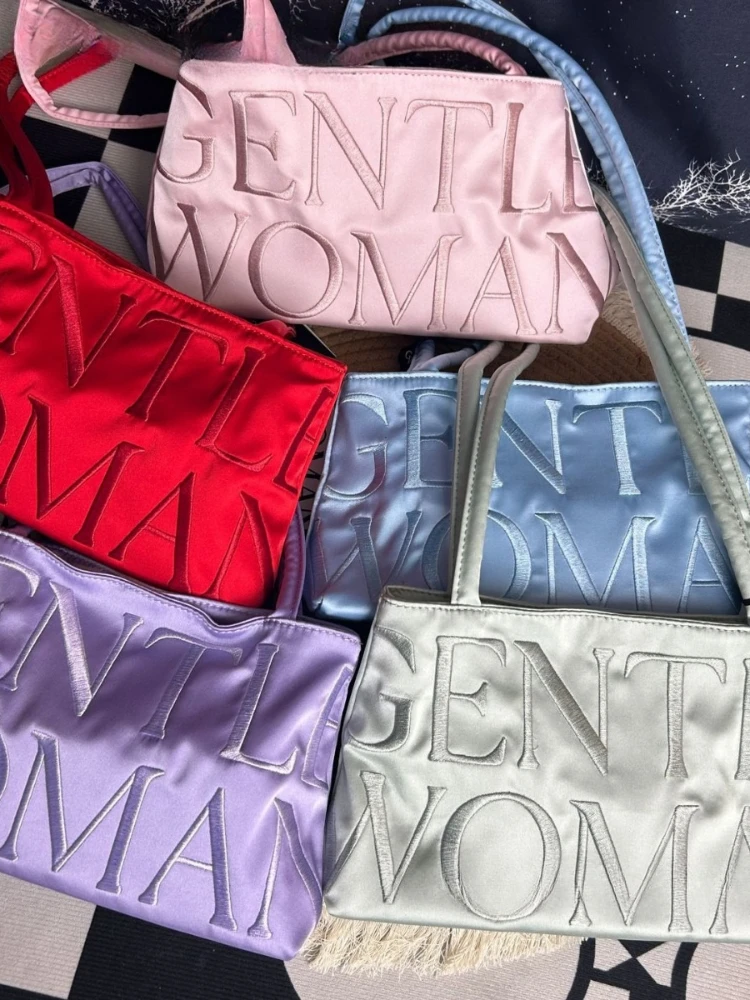 Thailand GentleWoman Thailand tide niche design satin letter embroidery line fashion hundred shoulder bag handbag underarm