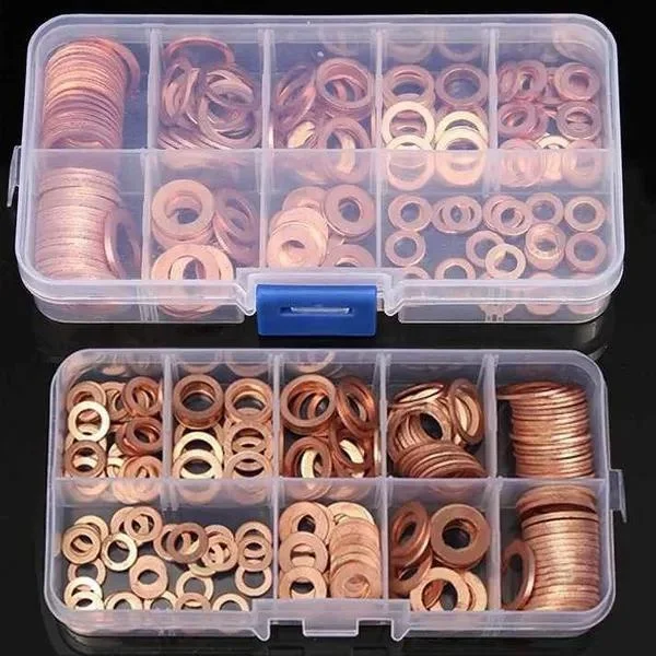 280/150/100PCS M5/M6/M8/M10/M12/M14 Copper Washer Gasket Set Flat Ring Seal Assortment Kit with Box For Hardware Accessories