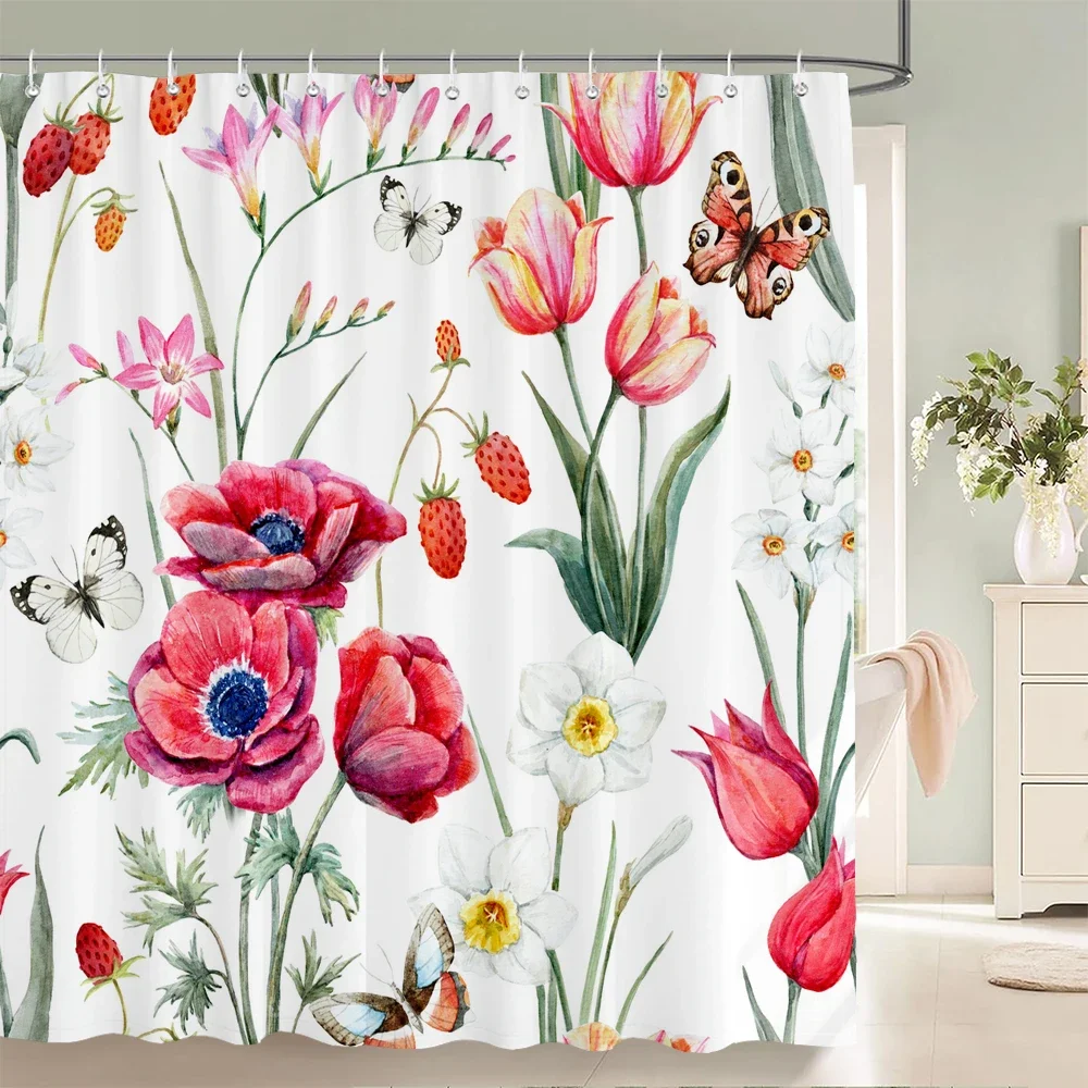 

Flowers Plants Waterproof Shower Curtains Bathroom Shower Curtains 3d Fabric Bath Curtains With Hooks Shower Curtain or Mat