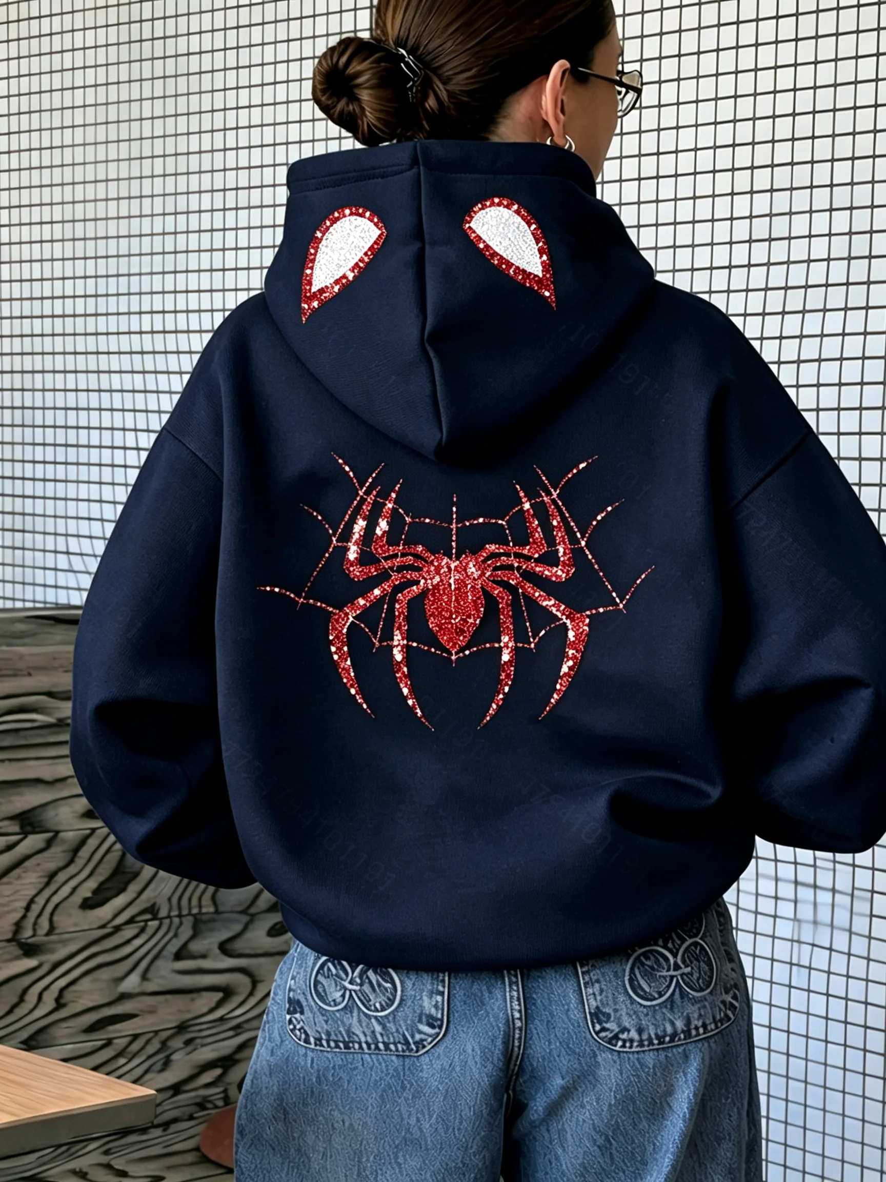 2026 new Women Spider Graphic Print Hoodie Long Sleeve Casual Hooded Sweatshirt Fashion Streetwear Pullover Tops For Ladies