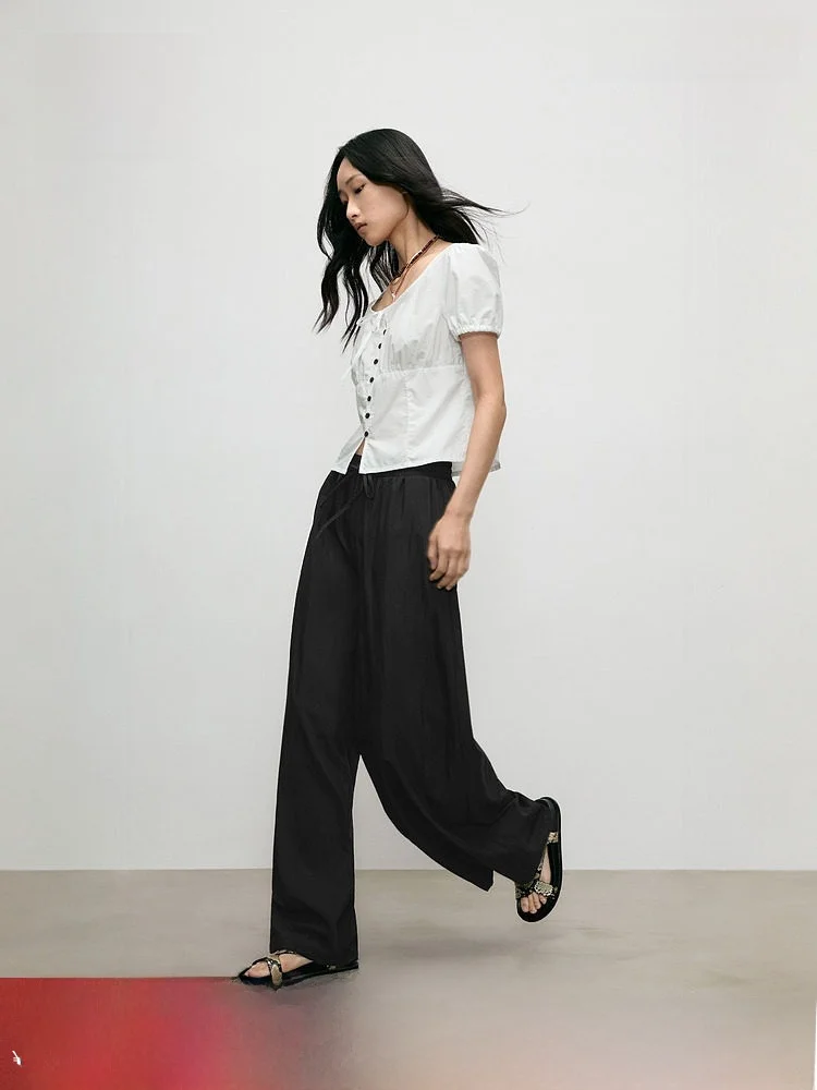 

Женские повседневные брюки H&M с высокой талией, свободного кроя, широкие штанины, прямой силуэт, весенняя мода, эластичный пояс